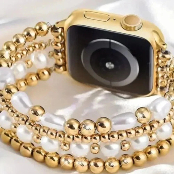 Golden & Silver Beaded Apple Watch Band - Picture 1 of 4